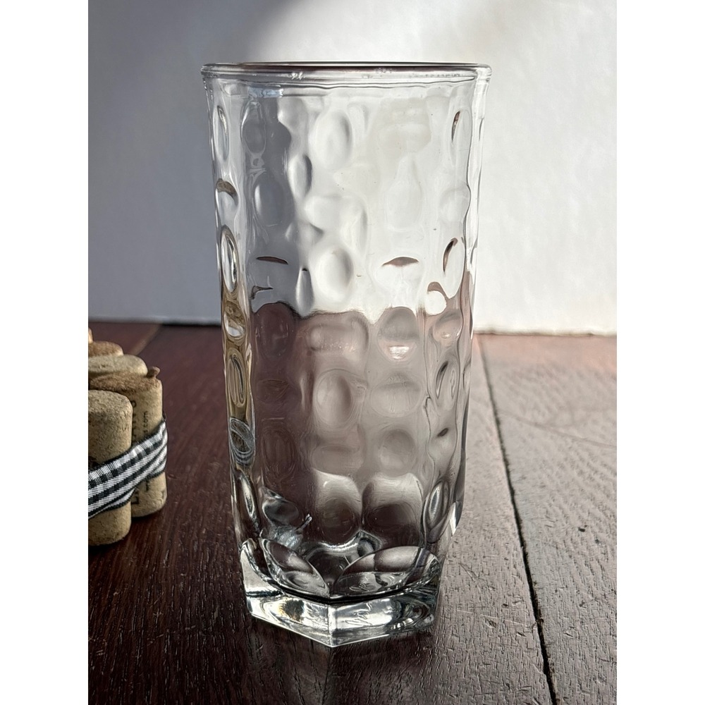 Crisa Optic Glass Thumbprint Highball Tumbler Clear Hexagonal Base 5.5"‎
